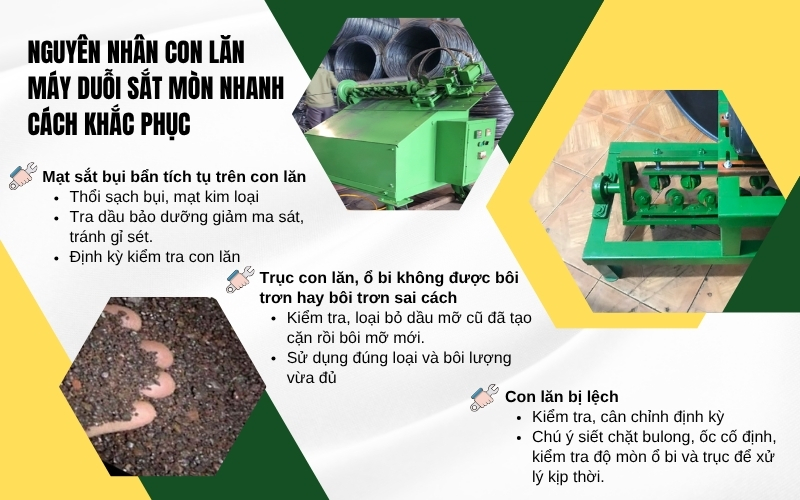 Nguyên nhân con lăn máy duỗi sắt mòn nhanh và cách khắc phục